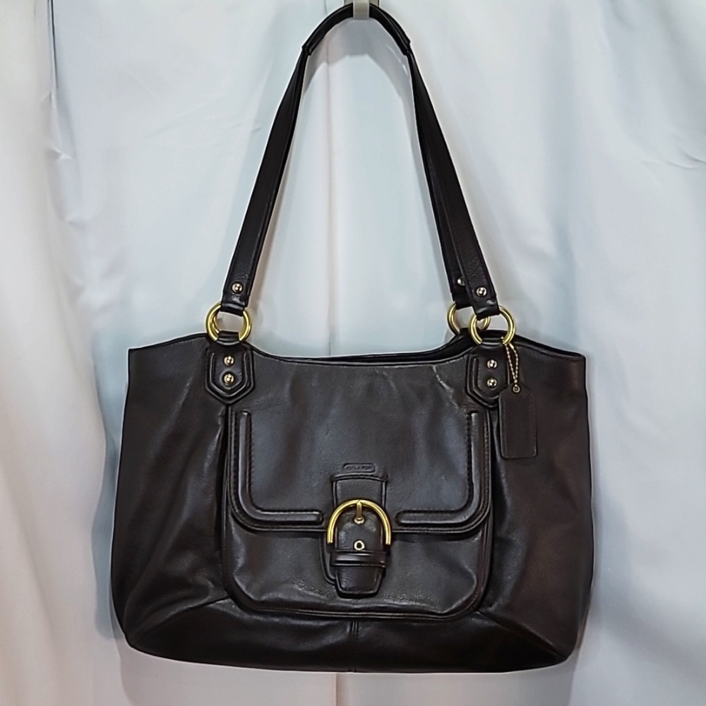 Coach Black Leather Shoulder Bag with Gold Hardware
